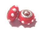 Charm - Lampwork, Röd m vita dots