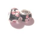 Charm - Lampwork, Svart m rosa blommor