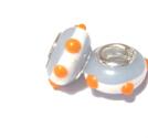 Charm - Lampwork, Blå m orange dots