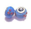 Charm - Lampwork, Blå m röda dots