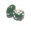 Charm - Lampwork, Grön m vita & röda dots