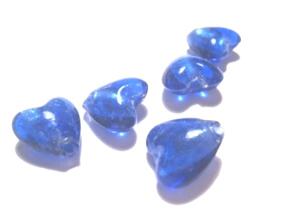 PÄRLOR & TILLBEHÖR - Lampwork & silverfoil pärlor - Silverfoilerade hjärtan, 10mm,  Blå  5st