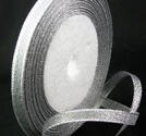 Satinband, Silver m glitter  6mm , hel rulle
