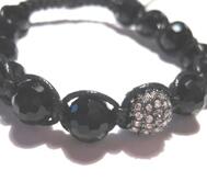 Shamballa - armband, Svart glas/Rhinestone