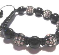 Shamballa - armband, Svart glas + 5 st Rhinestone