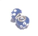 Charm - Lampwork, Blå m vita blommor