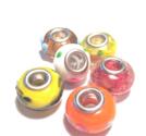 Charm - Lampwork, Gul/orange/vit mix