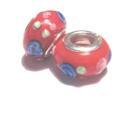 Charm - Lampwork, Röd m färgade blommor