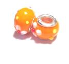 Charm - Lampwork, Orange m blommor